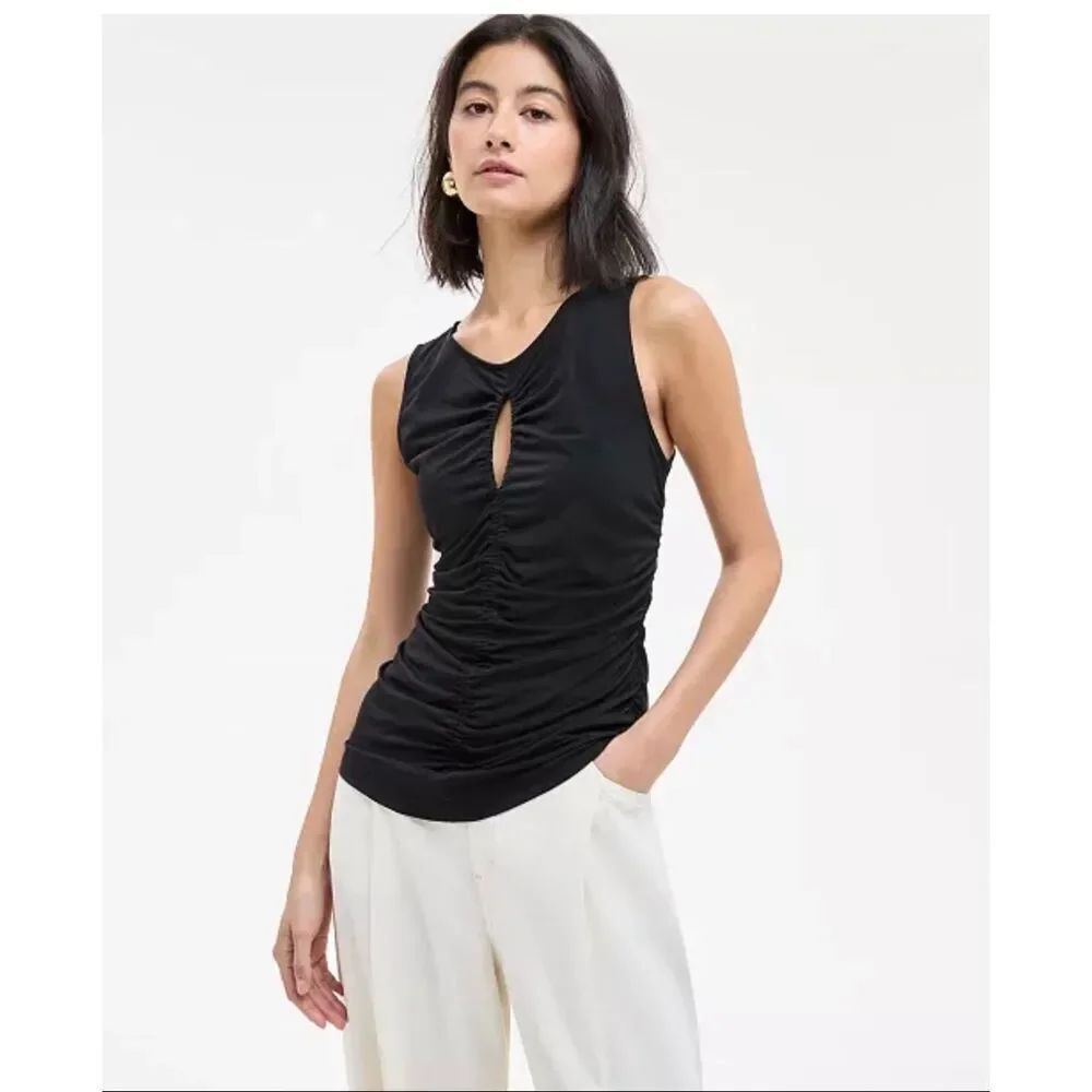 Hugo BOSS Orange Ruched Sleeveless Keyhole Top Black XXL